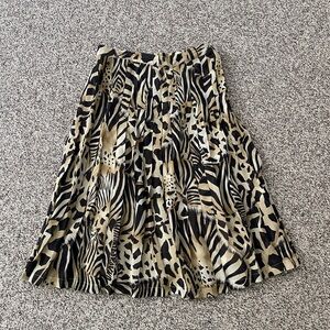 Escada Black and Tan Animal Print Pleated Skirt